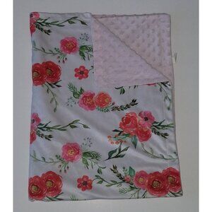 Homritar Pink White Rose Flowers Minky Dot Baby Blanket Girl Soft Fleece 30x40